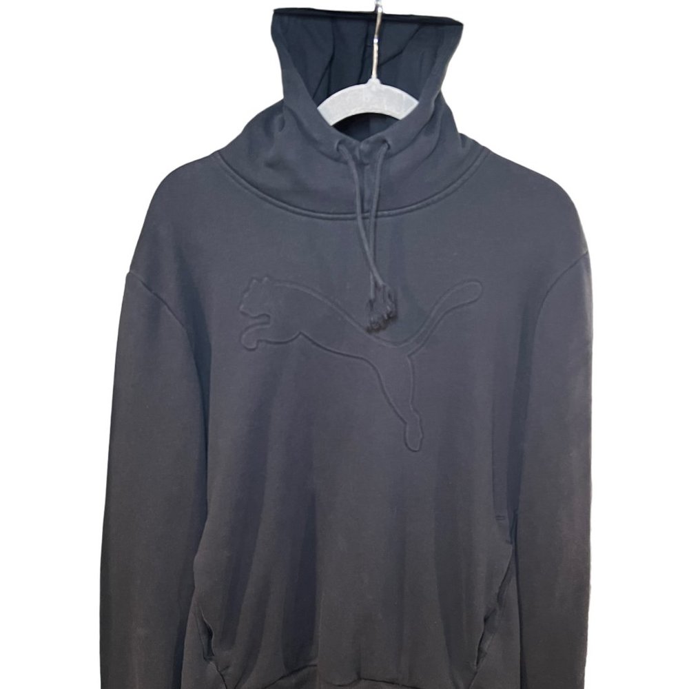 Puma Pullover Hoodie Long Sleeve Drawstring Ribbed Cuff Black Medium